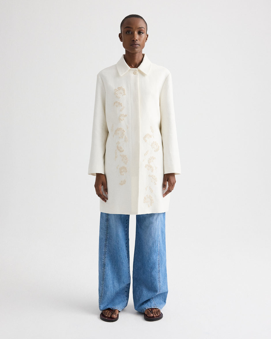 TWP Ivoire Edinburgh Coat in Embroidered Washed Linen view 3