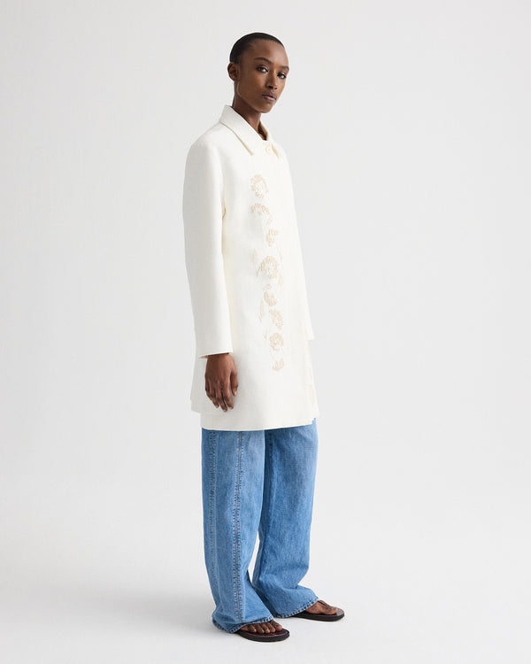 TWP Ivoire Edinburgh Coat in Embroidered Washed Linen view 4
