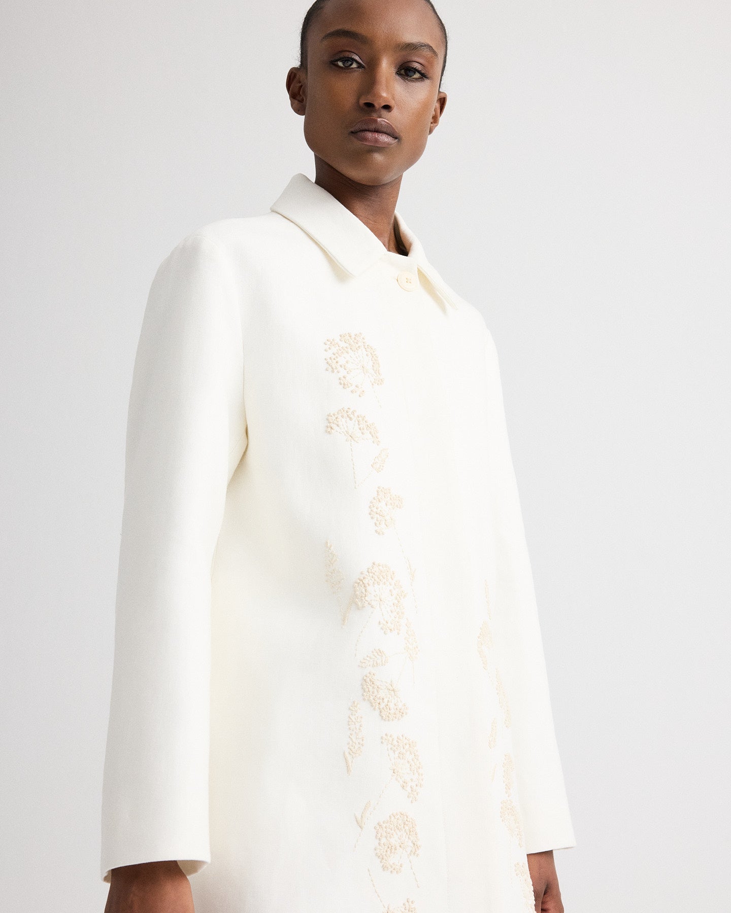 Ivoire Edinburgh Coat in Embroidered Washed Linen | TWP