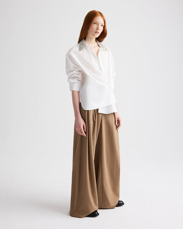 TWP White New Earl Shirt with Crystal Collar in Cotton Shirting view 2