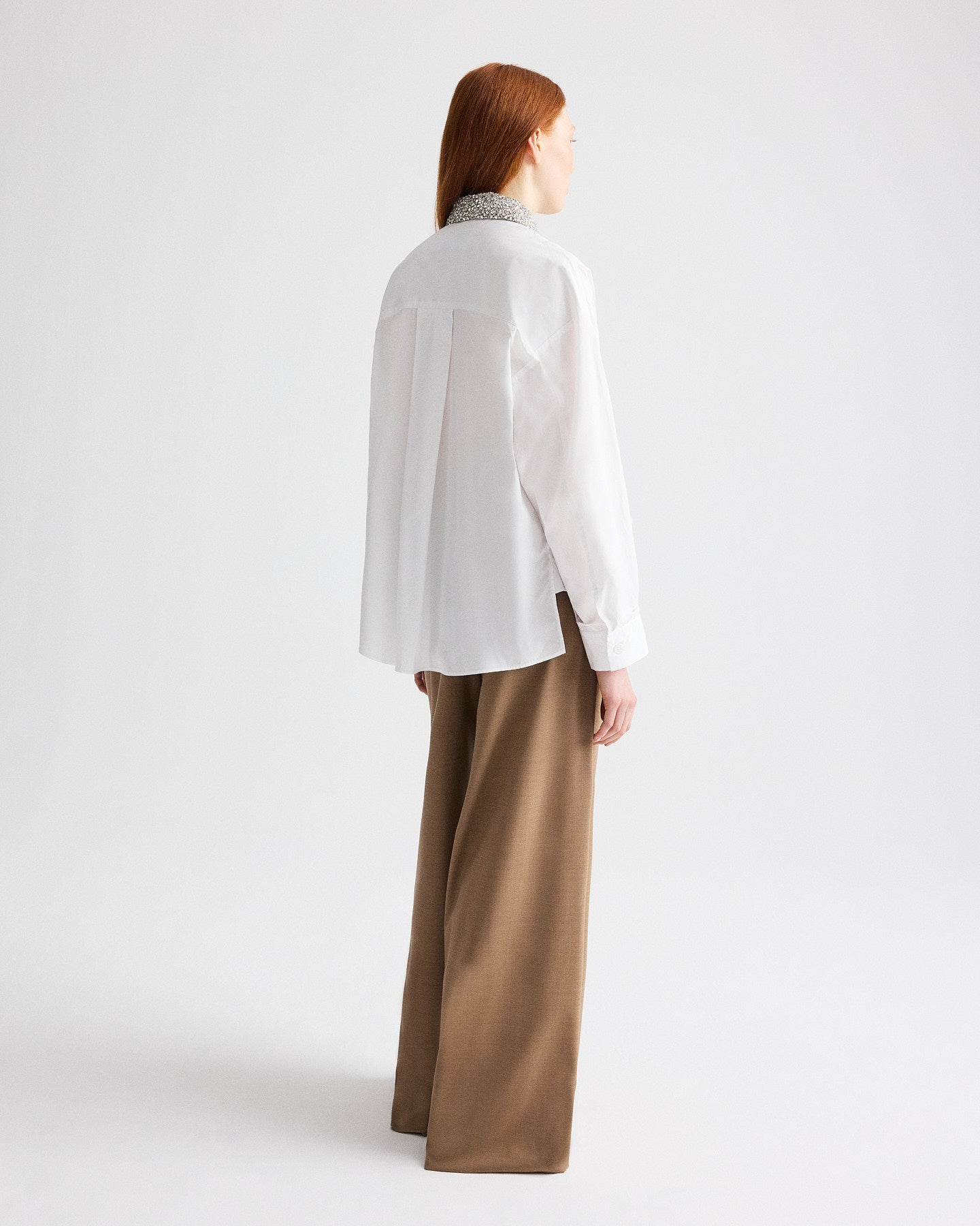 TWP White New Earl Shirt with Crystal Collar in Cotton Shirting view 5