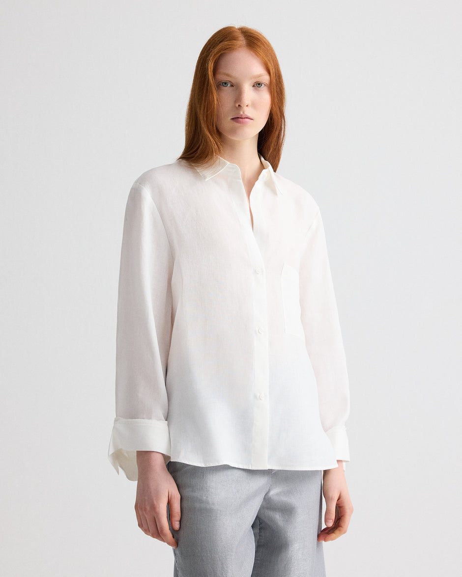 TWP White Next Morning Shirt in Fluid Linen view 1
