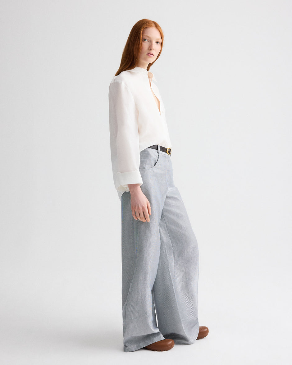 TWP White Next Morning Shirt in Fluid Linen view 3