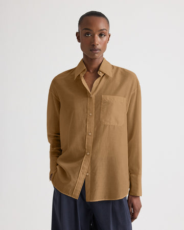 TWP British khaki Big Joe Shirt in Cotton Silk Organza view 1