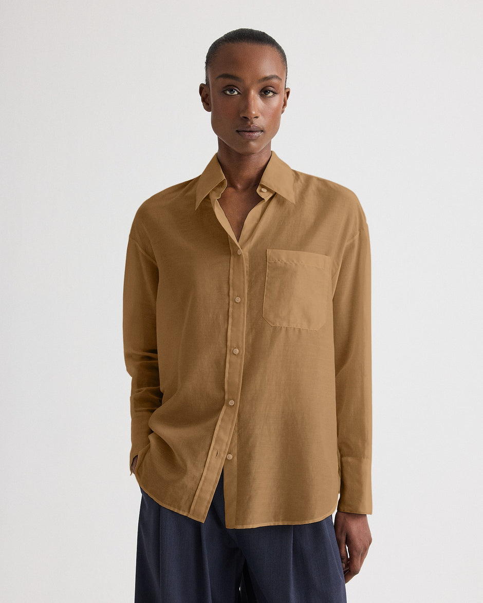 TWP British khaki Big Joe Shirt in Cotton Silk Organza view 1
