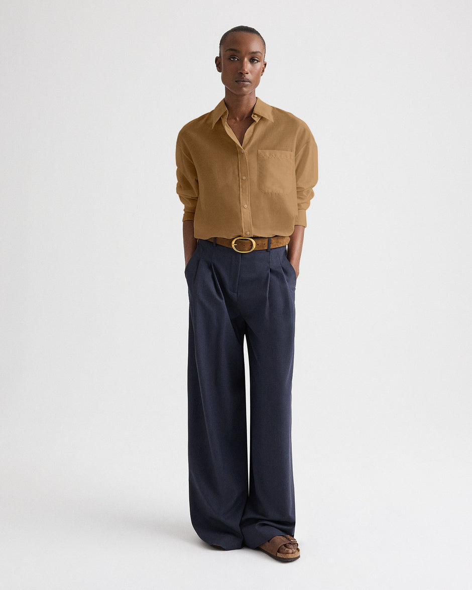 TWP British khaki Big Joe Shirt in Cotton Silk Organza view 2