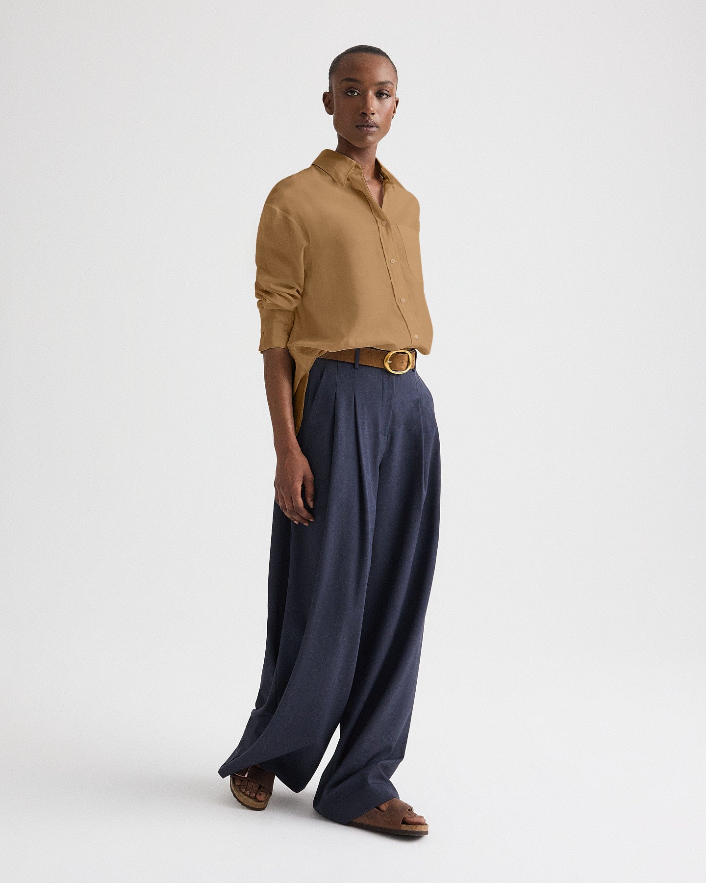 TWP British khaki Big Joe Shirt in Cotton Silk Organza view 3