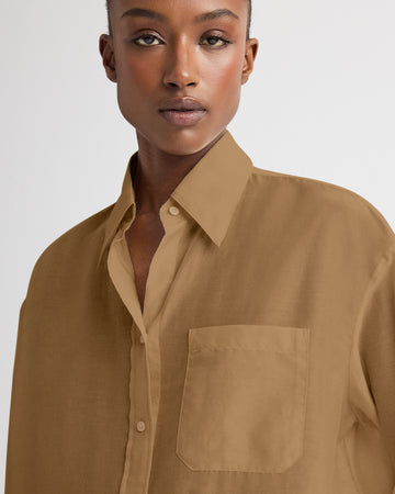 TWP British khaki Big Joe Shirt in Cotton Silk Organza view 5