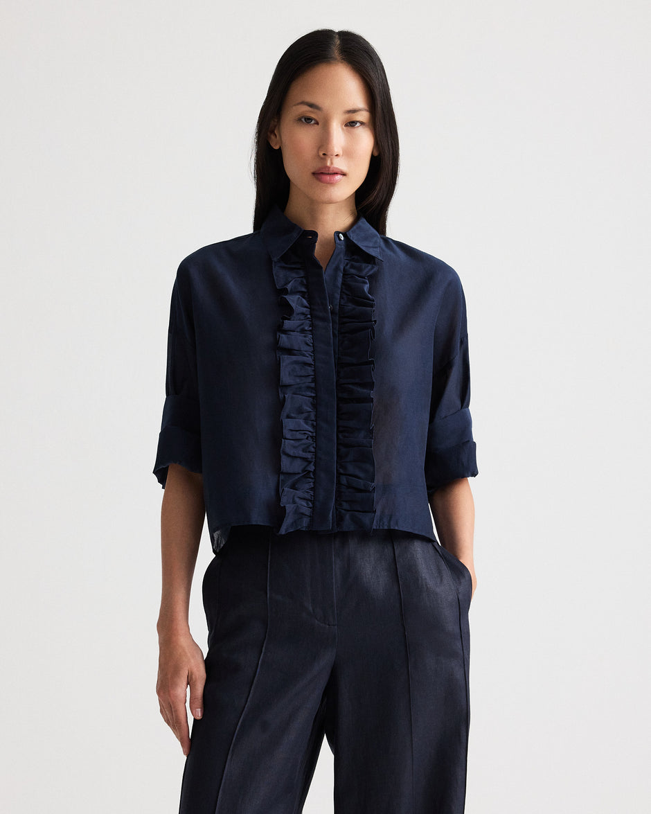 TWP Midnight Next Ex Shirt with Ruffle in Cotton Silk Organza view 1