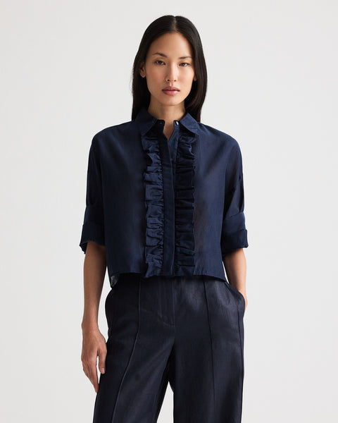 TWP Next Ex Shirt with Ruffle in Cotton Silk Organza - Midnight