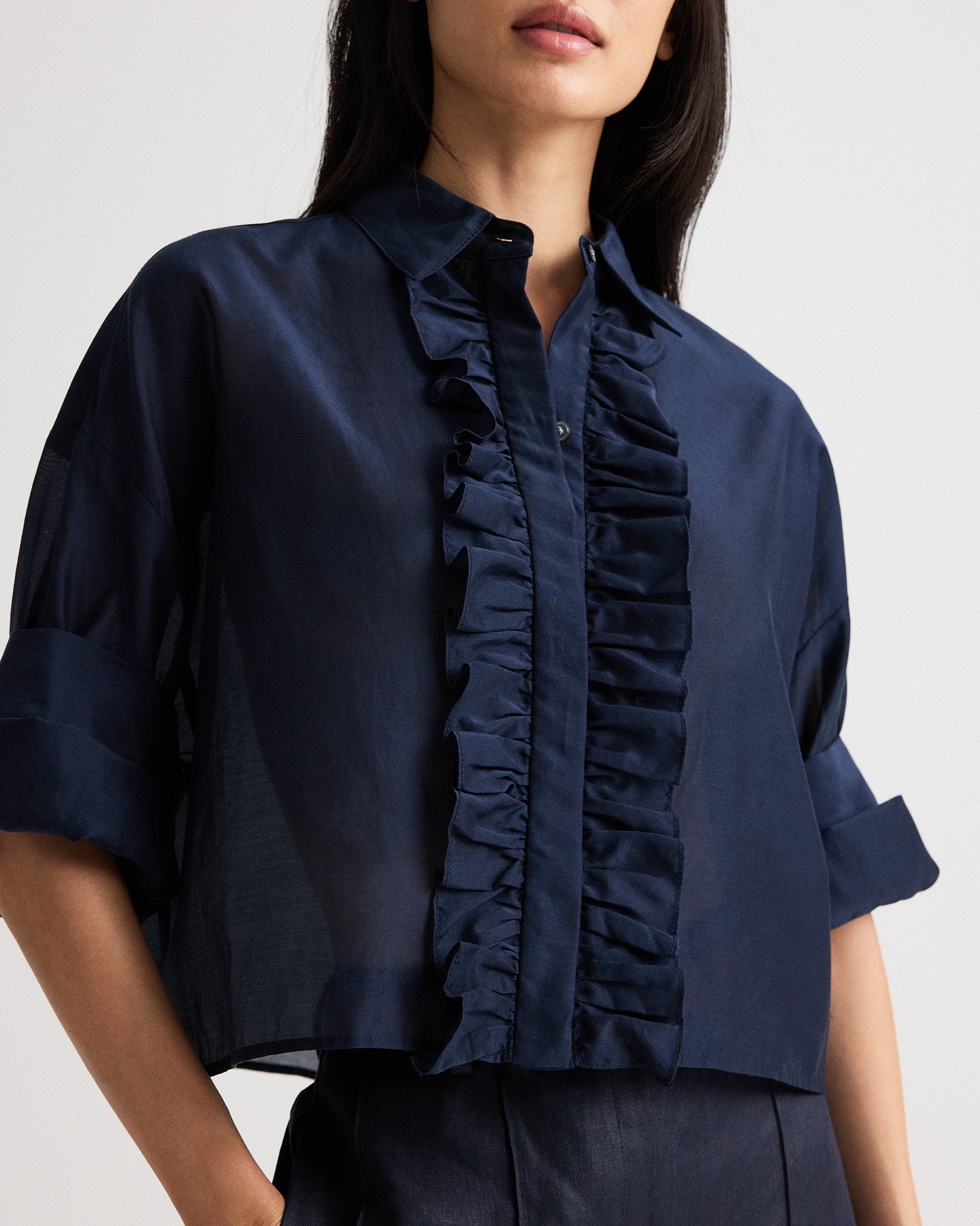 TWP Midnight Next Ex Shirt with Ruffle in Cotton Silk Organza view 2