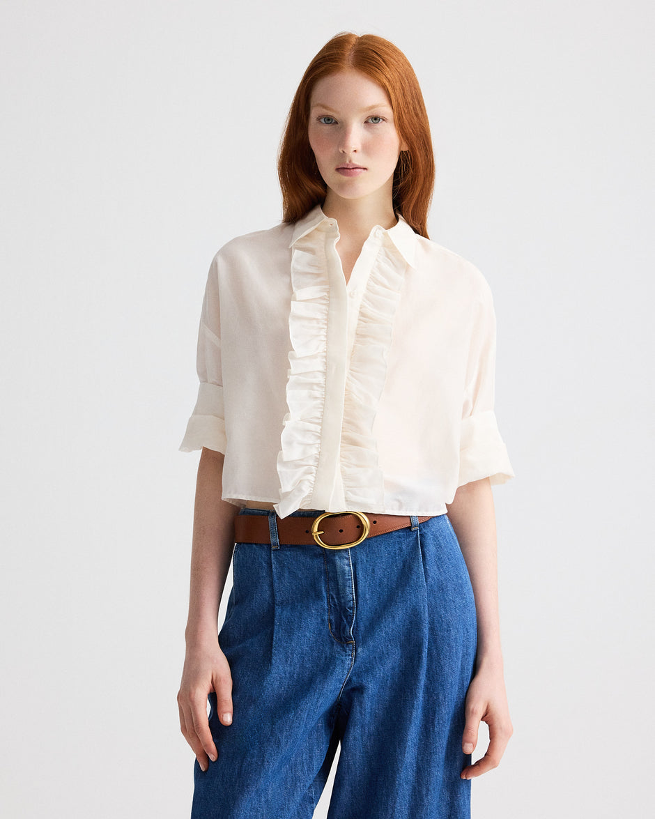 TWP Ivory Next Ex Shirt with Ruffle in Cotton Silk Organza view 2