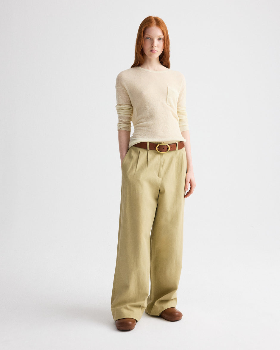 TWP Olive grey Delilah Pant in Cotton Linen Twill view 1