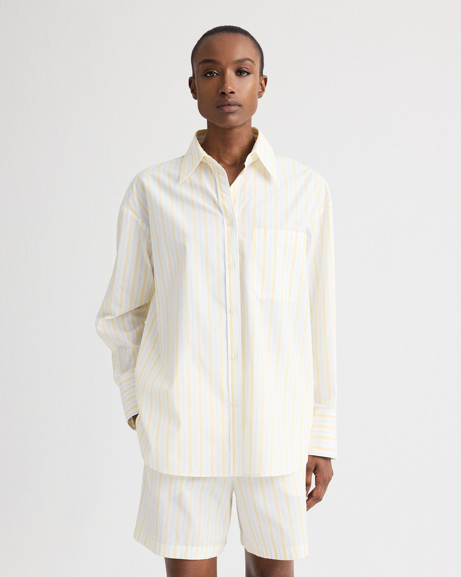 TWP Ivory / yellow / blue Big Joe Shirt in Yarn Dyed Cotton Stripe view 1