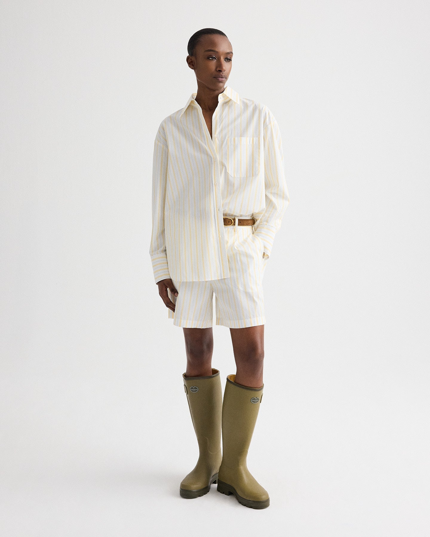 TWP Ivory / yellow / blue Big Joe Shirt in Yarn Dyed Cotton Stripe view 3