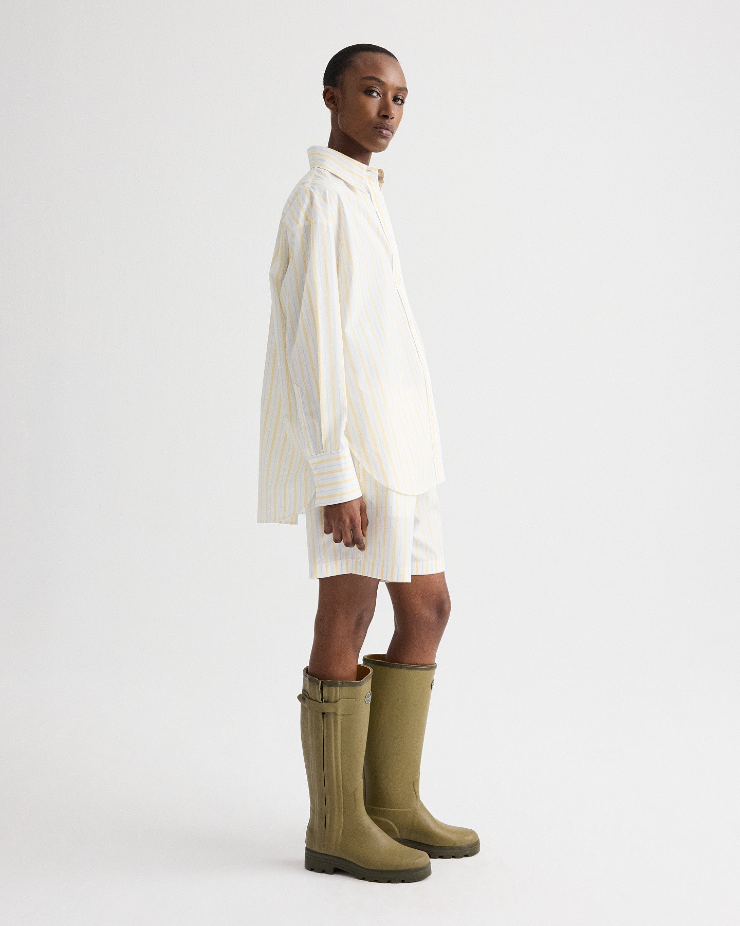 TWP Ivory / yellow / blue Big Joe Shirt in Yarn Dyed Cotton Stripe view 4