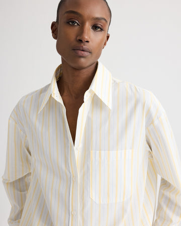 TWP Ivory / yellow / blue Big Joe Shirt in Yarn Dyed Cotton Stripe view 2