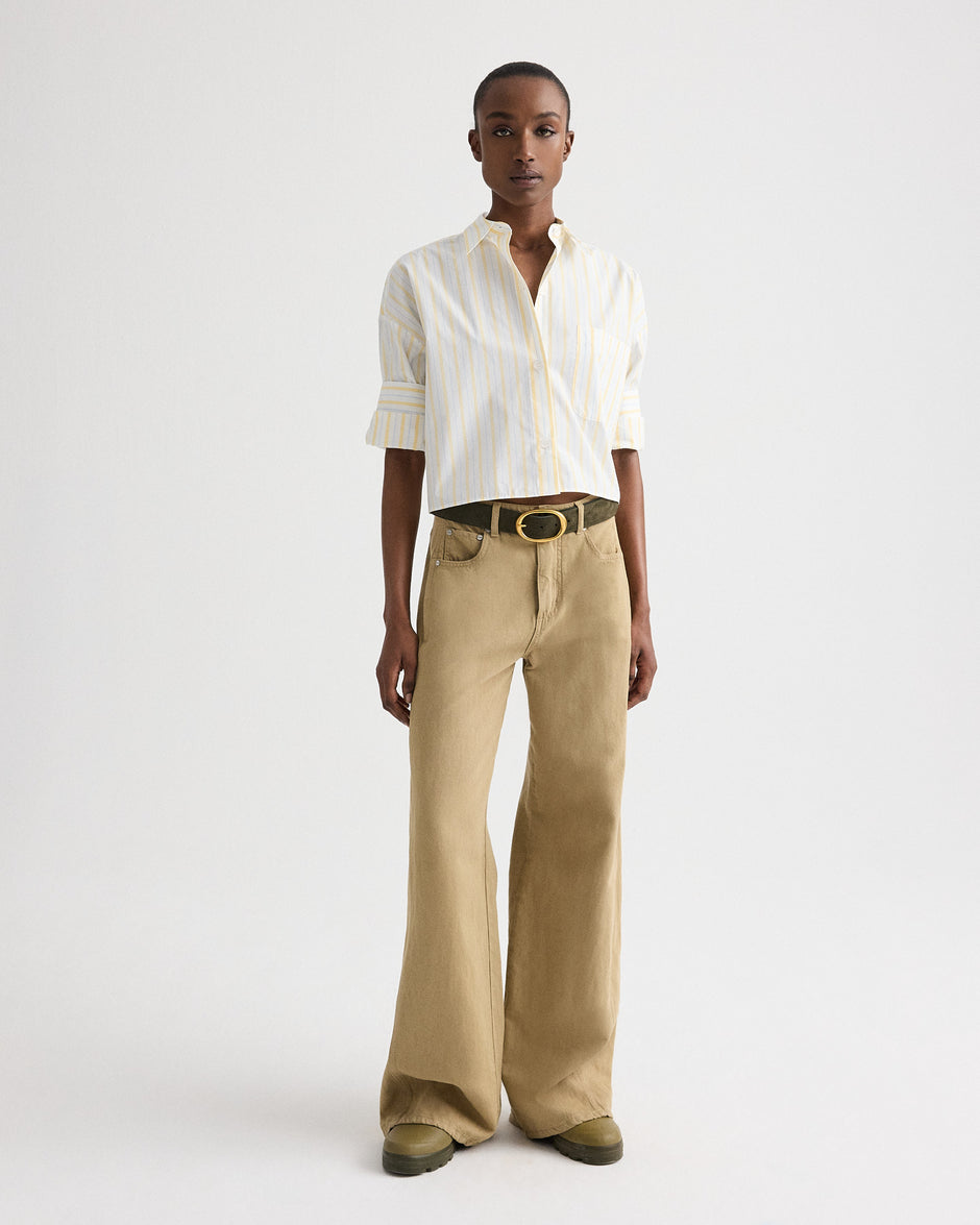 TWP Ivory / yellow / blue Next Ex Shirt in Yarn Dyed Cotton Stripe view 3