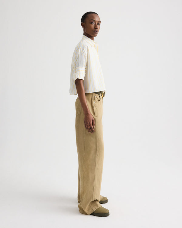 TWP Ivory / yellow / blue Next Ex Shirt in Yarn Dyed Cotton Stripe view 4