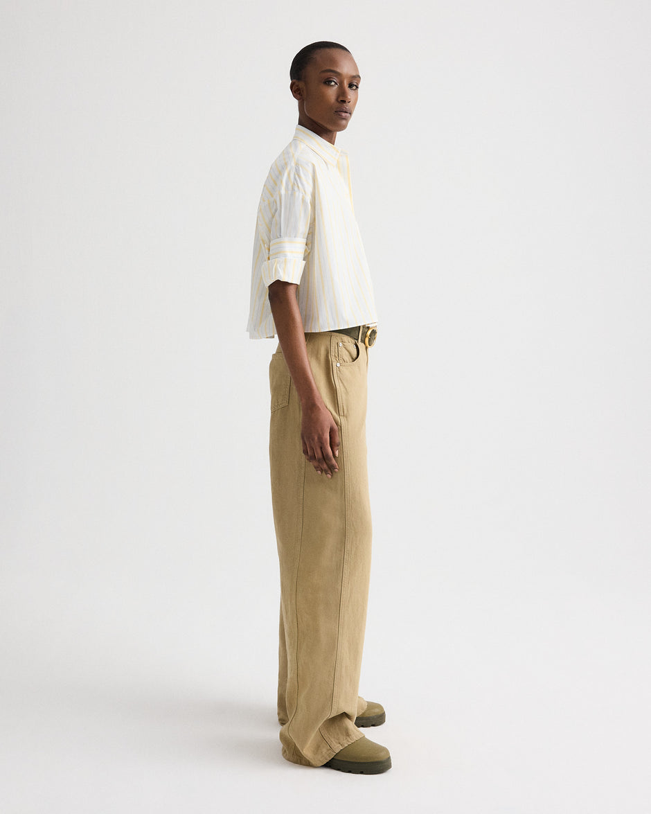 TWP Ivory / yellow / blue Next Ex Shirt in Yarn Dyed Cotton Stripe view 4