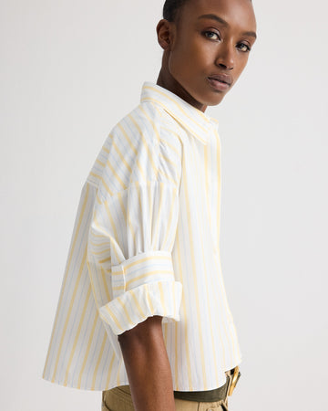 TWP Ivory / yellow / blue Next Ex Shirt in Yarn Dyed Cotton Stripe view 2