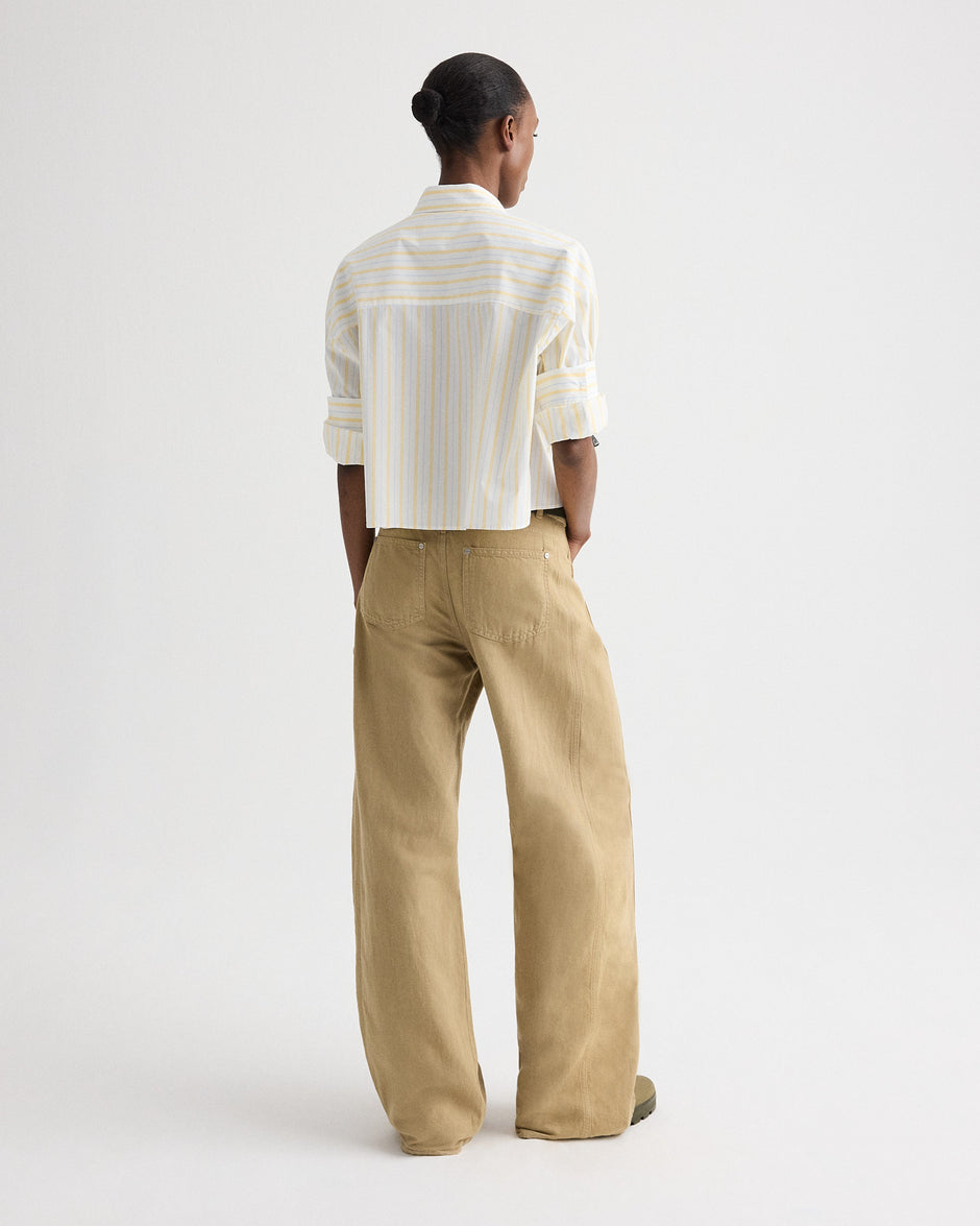 TWP Ivory / yellow / blue Next Ex Shirt in Yarn Dyed Cotton Stripe view 5