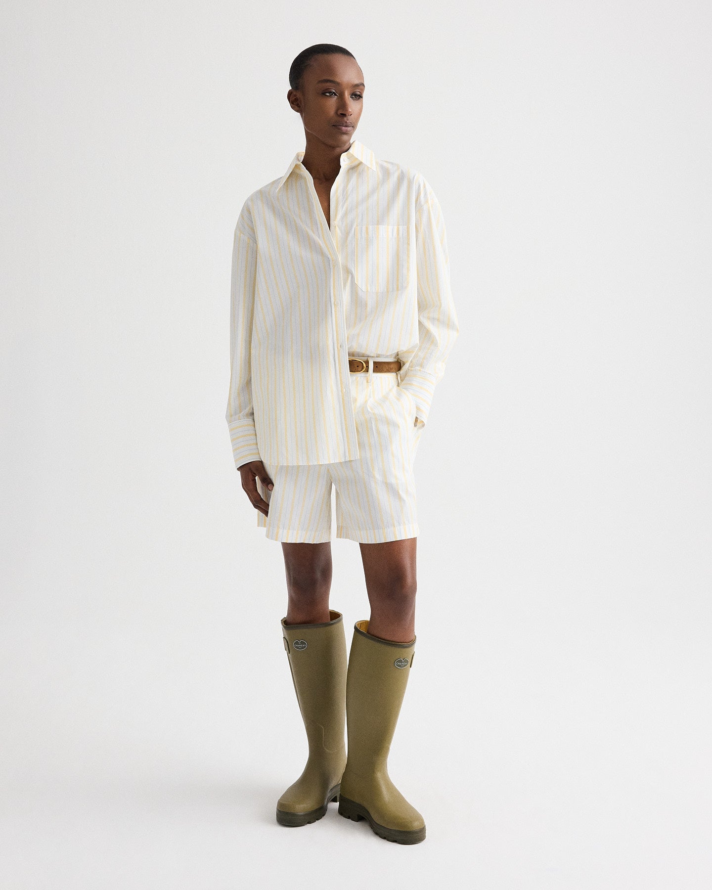 TWP Ivory / yellow / blue Henry St in Yarn Dyed Cotton Stripe view 1