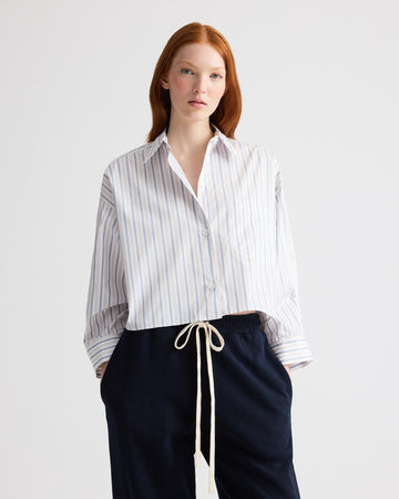 TWP White / kentucky blue Next Ex Shirt in Mini Awning Stripe view 3