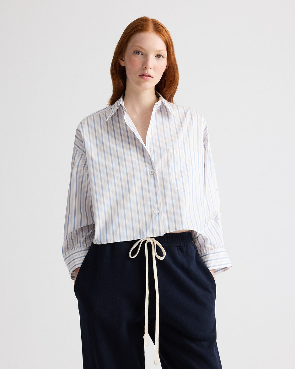 TWP White / kentucky blue Next Ex Shirt in Mini Awning Stripe view 3