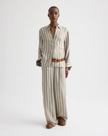 TWP Ivory/green Hudson St Pant in Fluid Regency Stripe view 1