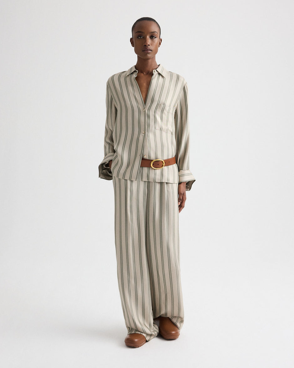 TWP Ivory/green Hudson St Pant in Fluid Regency Stripe view 1