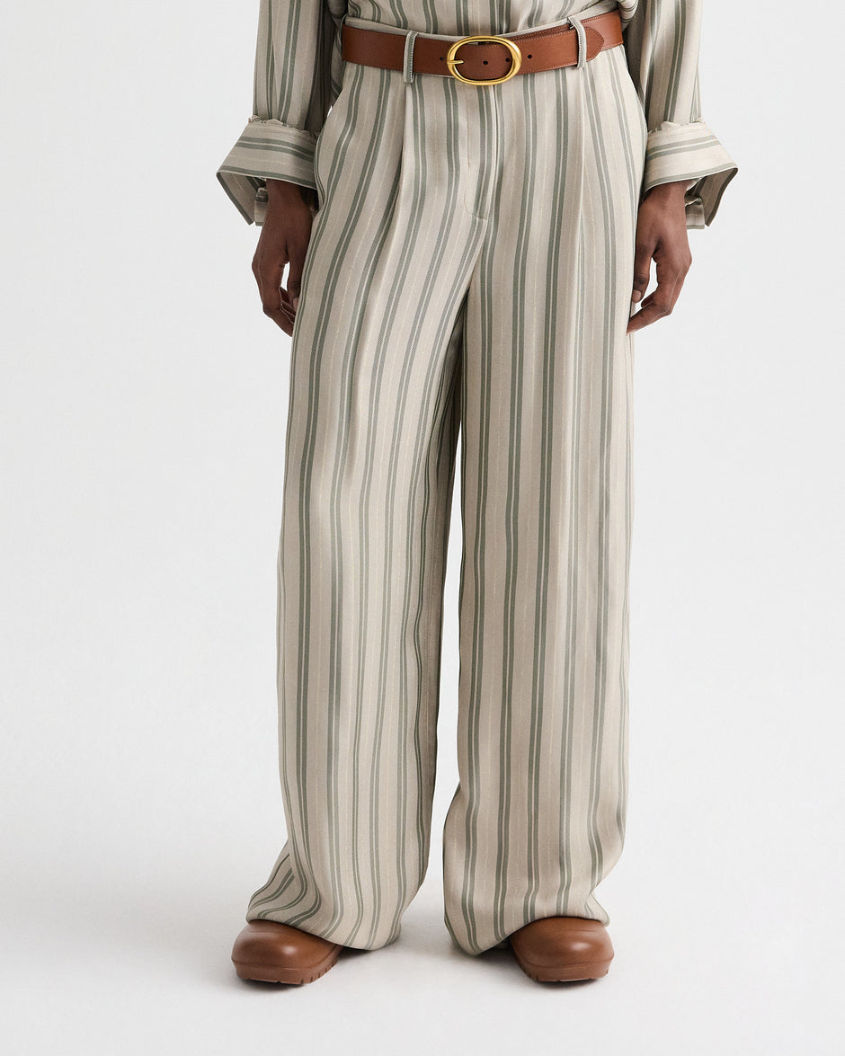 TWP Ivory/green Hudson St Pant in Fluid Regency Stripe view 2