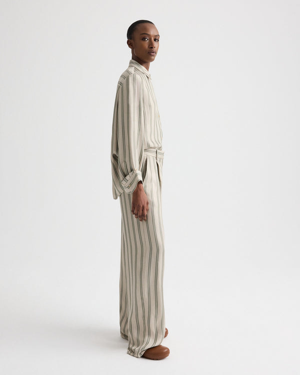 TWP Ivory/green Hudson St Pant in Fluid Regency Stripe view 3