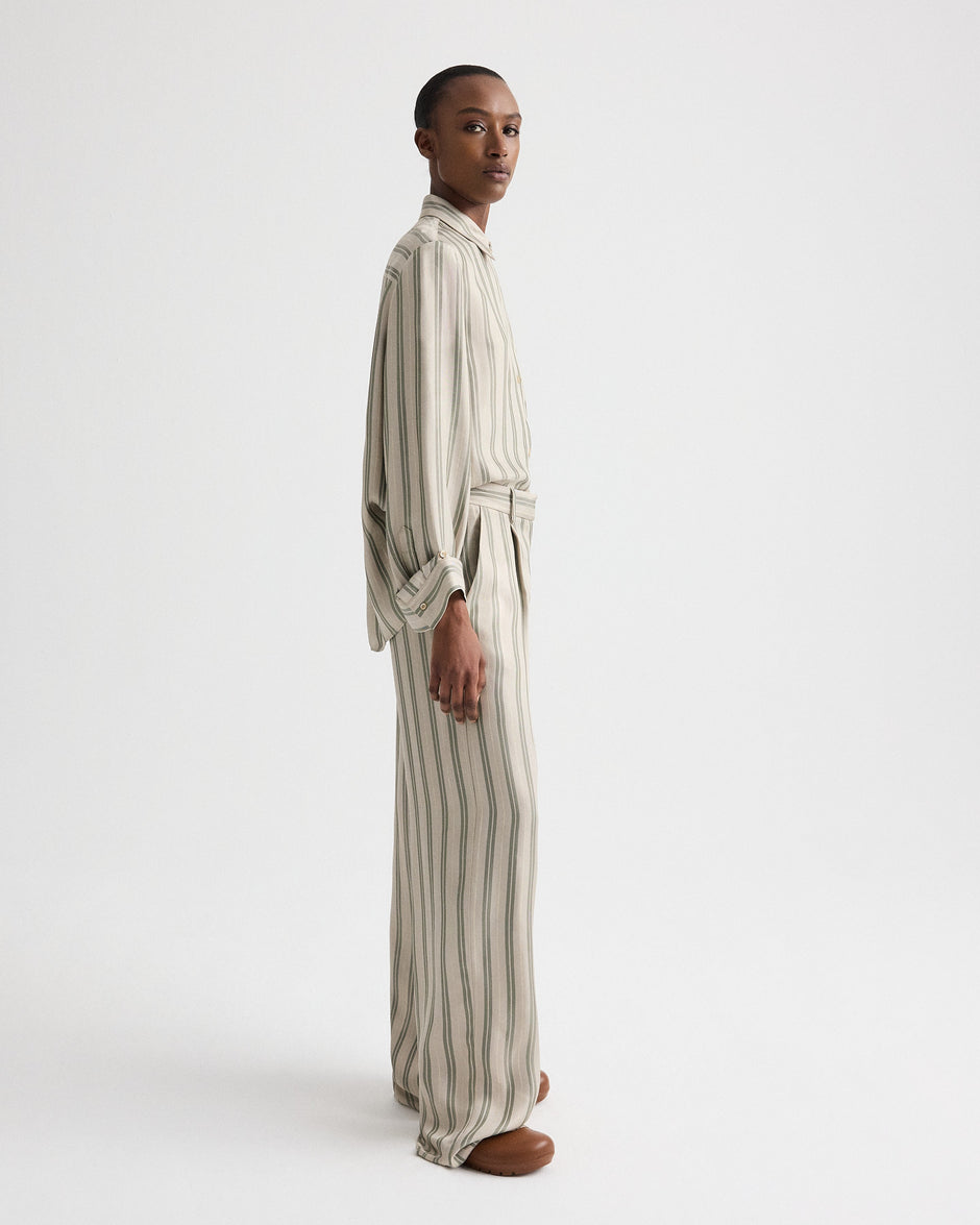 TWP Ivory/green Hudson St Pant in Fluid Regency Stripe view 3