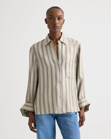 TWP Ivory/green Next Morning Shirt in Fluid Regency Stripe view 1