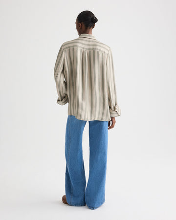 TWP Ivory/green Next Morning Shirt in Fluid Regency Stripe view 5