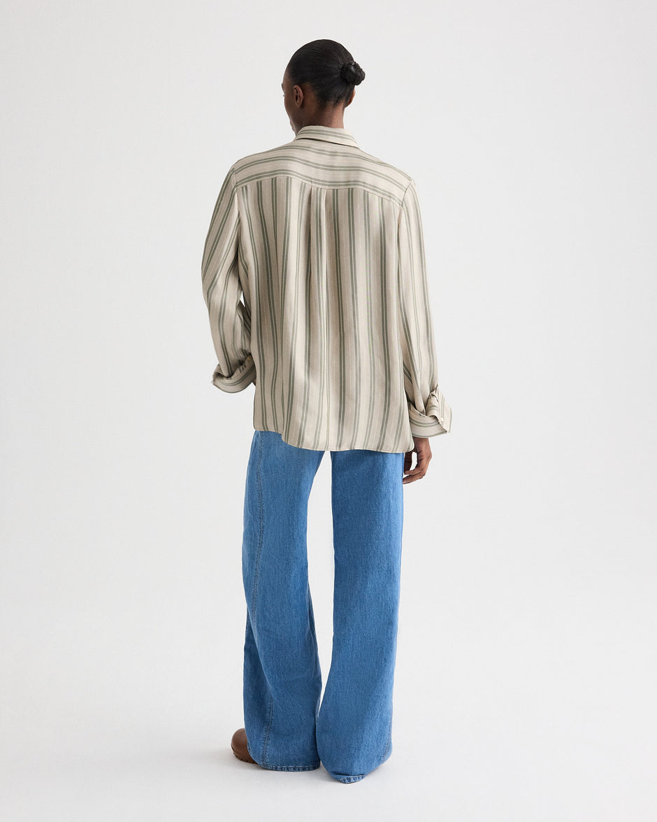 TWP Ivory/green Next Morning Shirt in Fluid Regency Stripe view 5