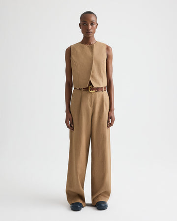 TWP Ermine High Neck Hidden Placket Vest in Chintzed Linen view 4