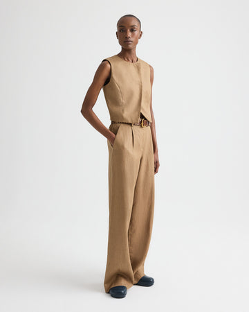 TWP Ermine High Neck Hidden Placket Vest in Chintzed Linen view 3