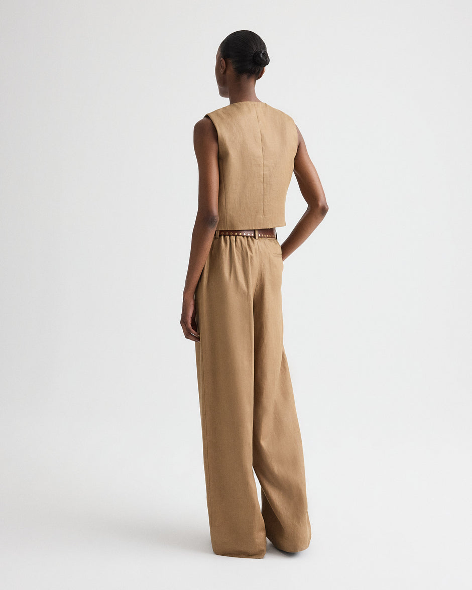 TWP Ermine High Neck Hidden Placket Vest in Chintzed Linen view 5