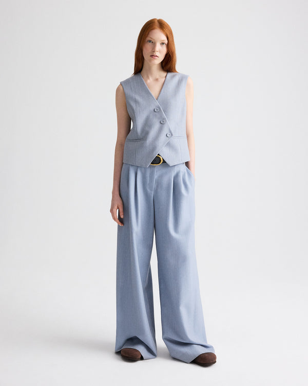 TWP Halogen blue Tyler Vest in Compact Wool Suiting view 4