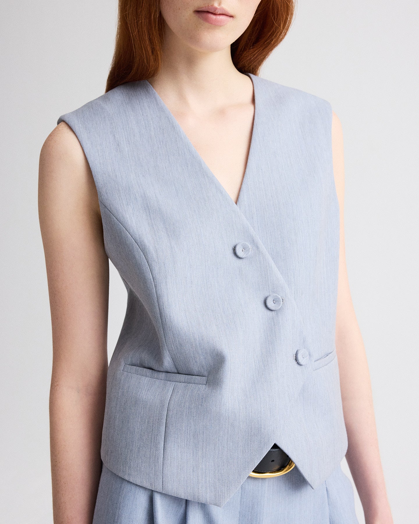 TWP Halogen blue Tyler Vest in Compact Wool Suiting view 2