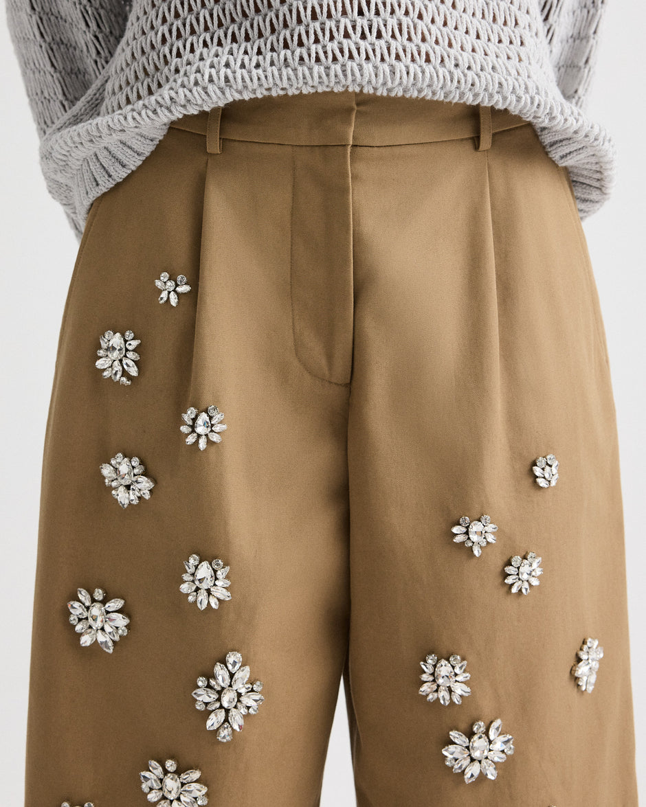 TWP British khaki The City Short with Crystals in Water-Repellent Cotton Canvas view 5