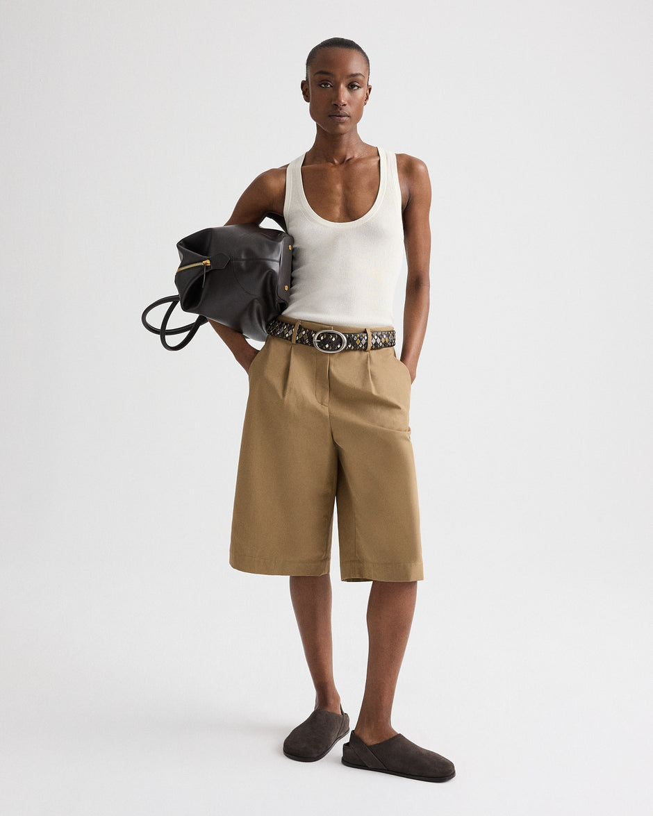 TWP British khaki The City Short in Water-Repellent Cotton Canvas view 1