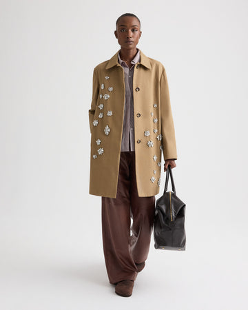 TWP British khaki Edinburgh Coat with Crystals in Water-Repellent Cotton Canvas view 1