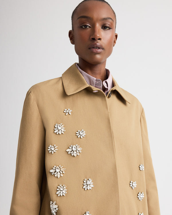 TWP British khaki Edinburgh Coat with Crystals in Water-Repellent Cotton Canvas view 2