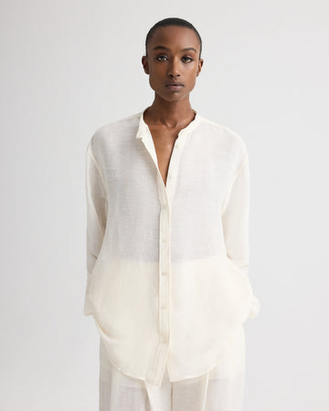 TWP Ivory Late Check Out Shirt in Silk Linen Gauze view 1