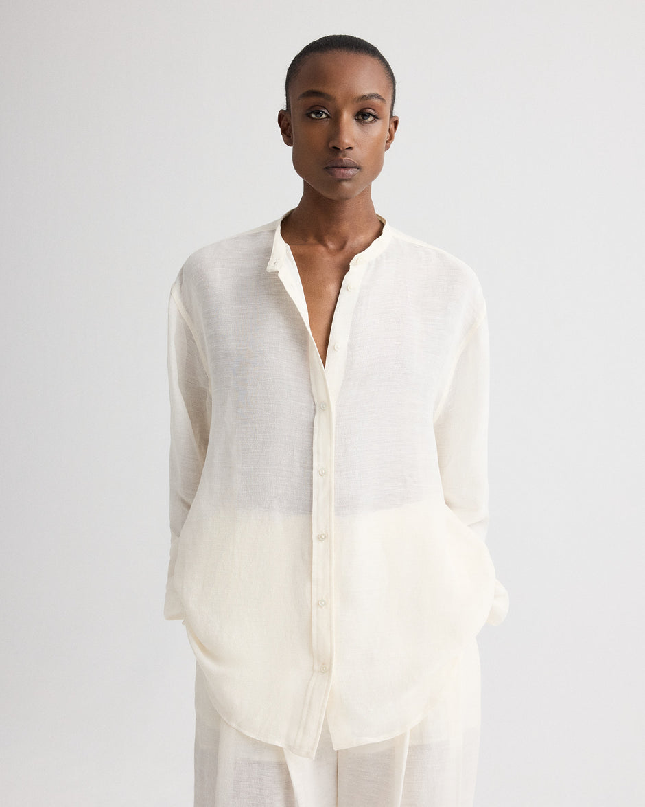 TWP Ivory Late Check Out Shirt in Silk Linen Gauze view 1
