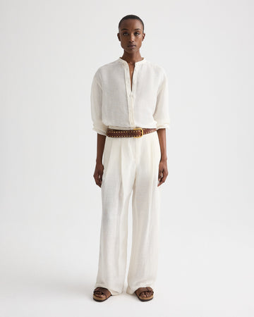 TWP Ivory Late Check Out Shirt in Silk Linen Gauze view 3