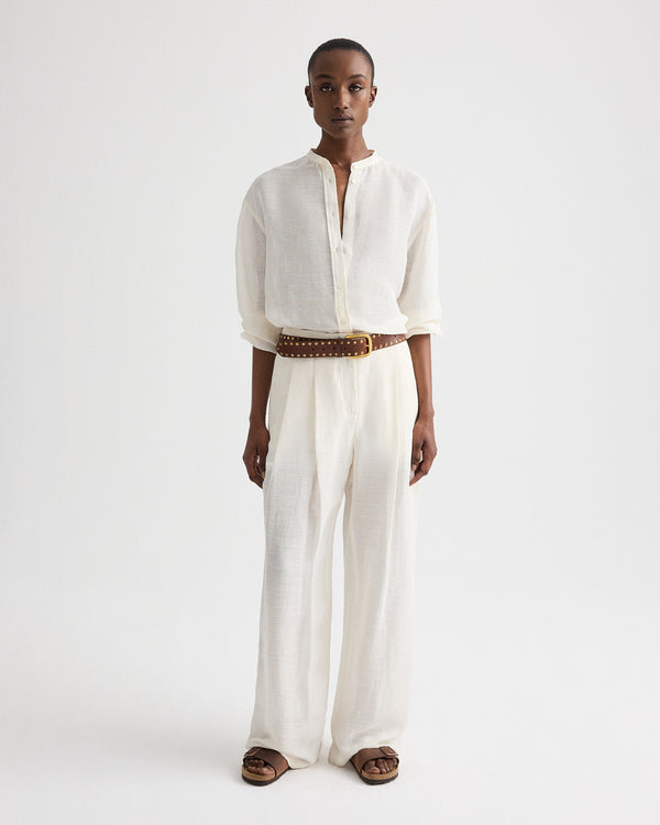 TWP Ivory Late Check Out Shirt in Silk Linen Gauze view 3